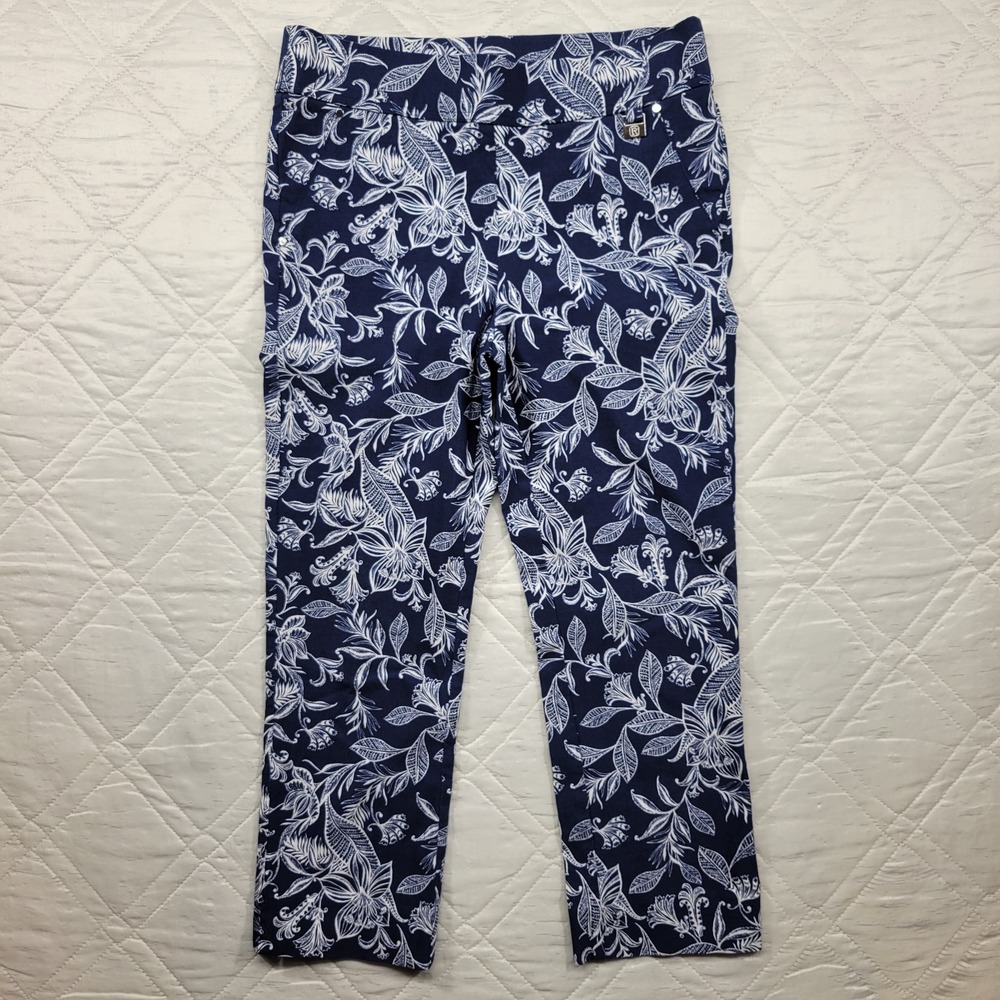 Rafaella blue floral pull on ankle dress‎ pants size 8